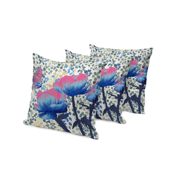 HomeRoots Set of Three 16" X 16" Butterfly Floral Throw Pillows - Vibrant Blue & Pink for Indoor/Outdoor Decor 536146