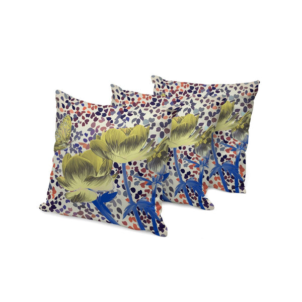 HomeRoots Set of Three Vibrant Blue & Yellow Butterfly Floral Throw Pillows for Indoor/Outdoor Use 536148