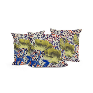 HomeRoots Set of Three Vibrant Blue & Yellow Butterfly Floral Throw Pillows for Indoor/Outdoor Use 536148