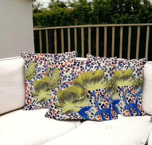 HomeRoots Set of Three Vibrant Blue & Yellow Butterfly Floral Throw Pillows for Indoor/Outdoor Use 536148