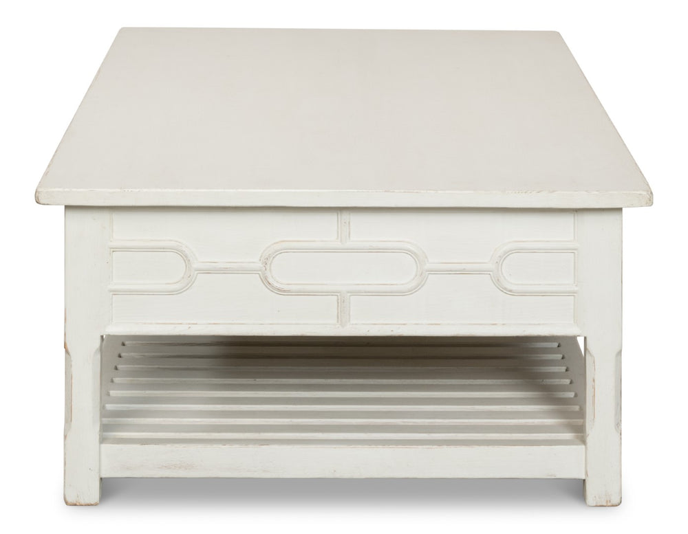 Sarreid Isla Coffee Table In Antique White - Elegant Pine Design For Stylish Living Room Decor Upgrade! White  53615-3