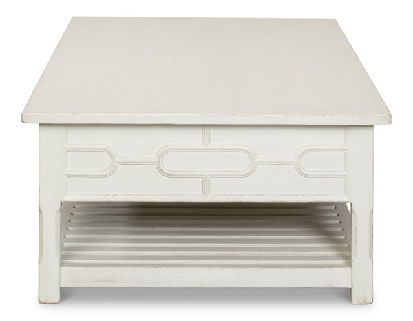 Sarreid Isla Coffee Table In Antique White - Elegant Pine Design For Stylish Living Room Decor Upgrade! White  53615-3