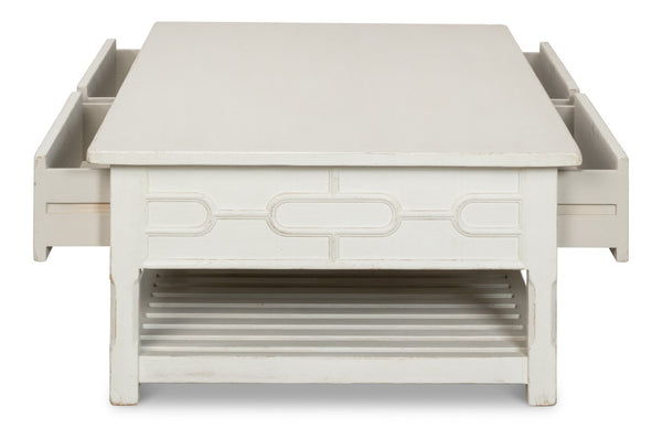 Sarreid Isla Coffee Table In Antique White - Elegant Pine Design For Stylish Living Room Decor Upgrade! White  53615-3