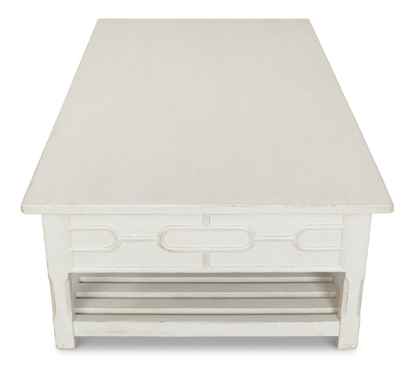 Sarreid Isla Coffee Table In Antique White - Elegant Pine Design For Stylish Living Room Decor Upgrade! White  53615-3