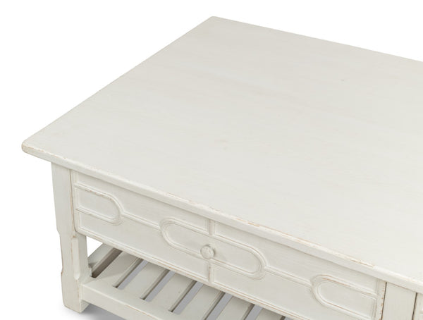 Sarreid Isla Coffee Table In Antique White - Elegant Pine Design For Stylish Living Room Decor Upgrade! White  53615-3
