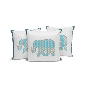 Homeroots Set Of Three 16" X 16" Blue And White Elephant Blown Seam Animal Print Indoor Outdoor Throw Pillow  Polyester 536155