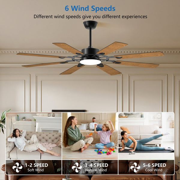 English Elm 60 60 Inch Windmill Ceiling Fan with 8 Plywood Blades, Quiet 6-Speed DC Motor, Remote, LED 3CCT W1340P346388