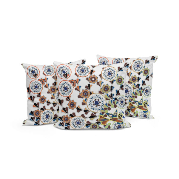 HomeRoots Set of Three 16" Peacock Floral Indoor Outdoor Throw Pillows - Chic Blue & Off-White Design, Durable 536164