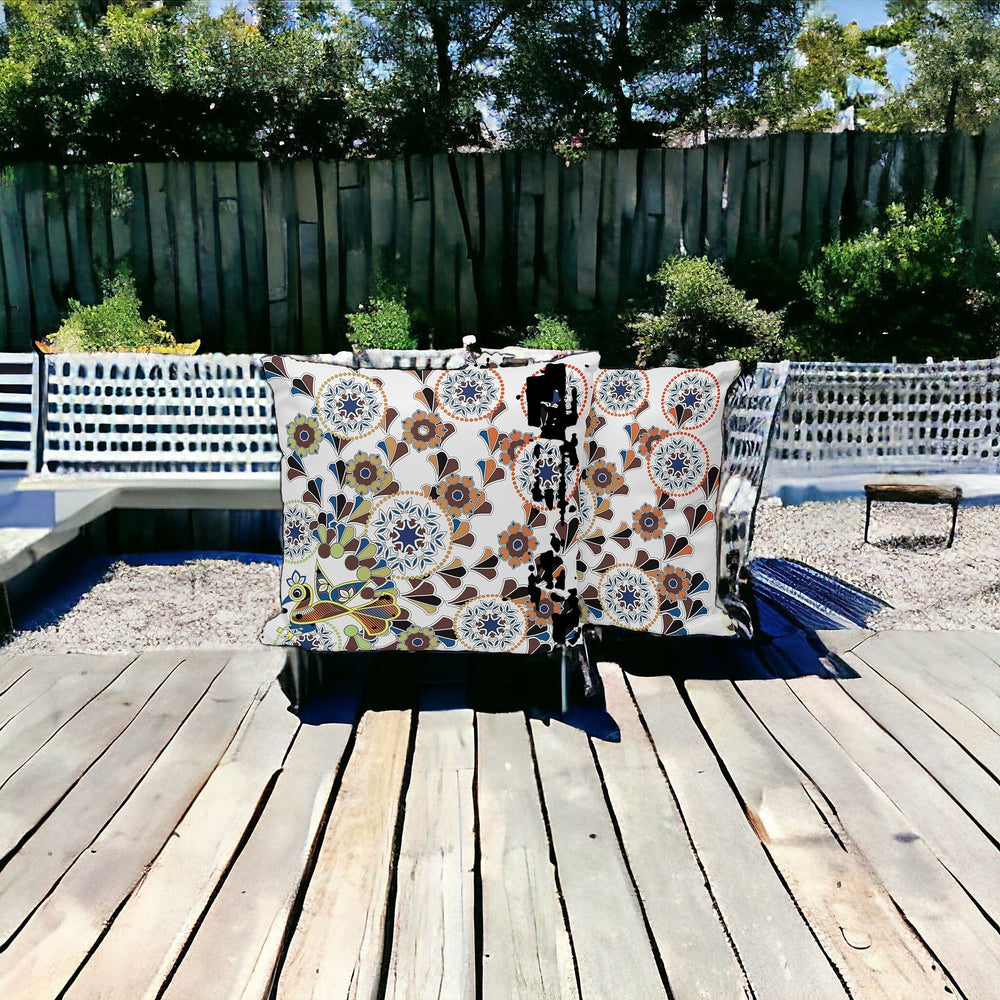 Homeroots Set Of Three 16" X 16" Blue And Off White Peacock Blown Seam Floral Indoor Outdoor Throw Pillow  Polyester 536164