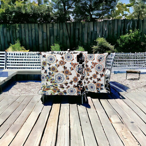 HomeRoots Set of Three 16" Peacock Floral Indoor Outdoor Throw Pillows - Chic Blue & Off-White Design, Durable 536164