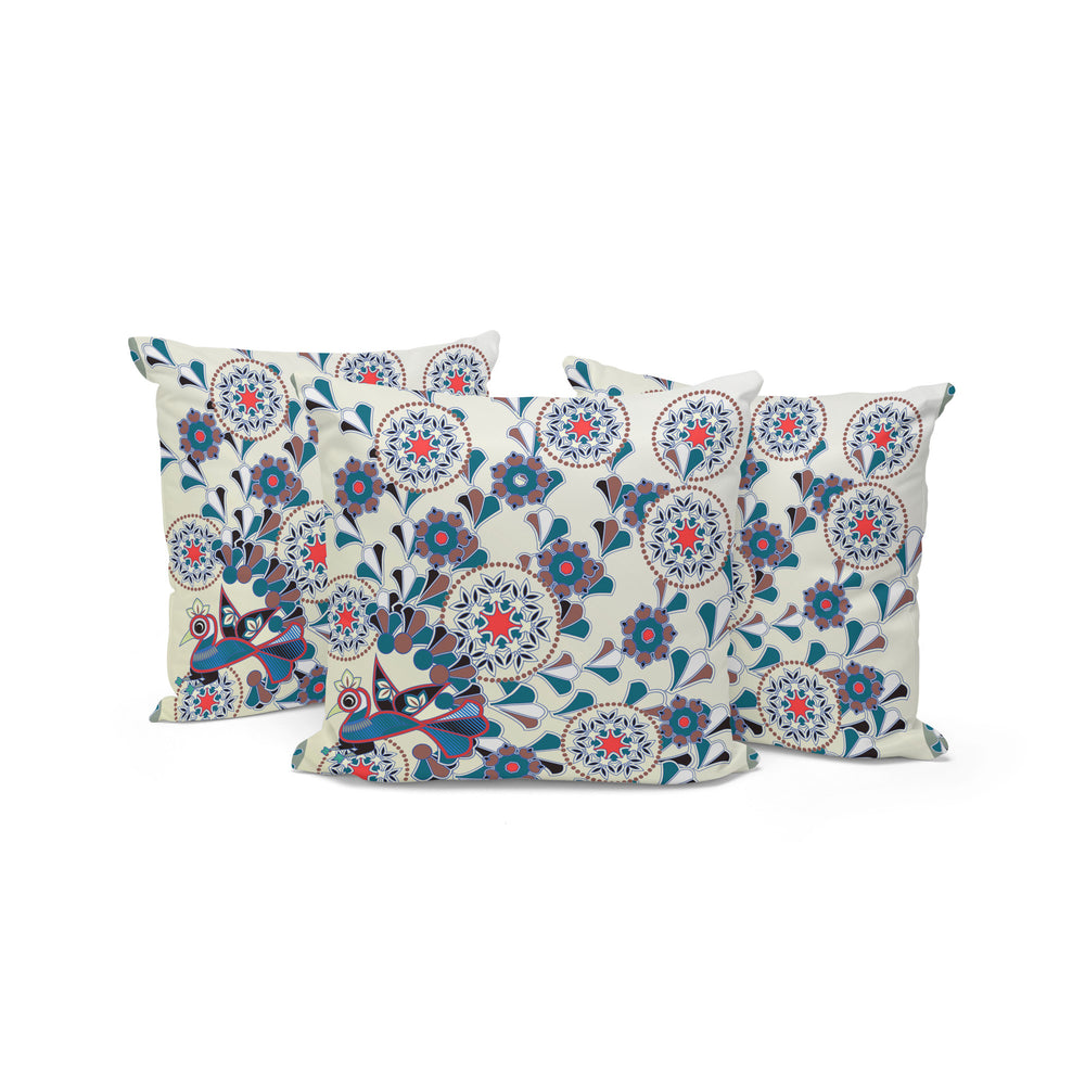 Homeroots Set Of Three 16" X 16" Black And Off White Peacock Blown Seam Floral Indoor Outdoor Throw Pillow  Polyester 536165