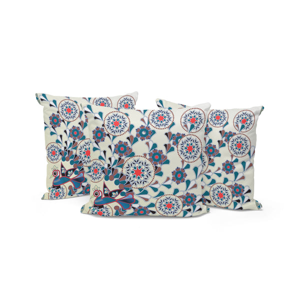 Homeroots Set Of Three 16" X 16" Black And Off White Peacock Blown Seam Floral Indoor Outdoor Throw Pillow  Polyester 536165