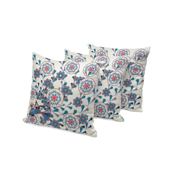 Homeroots Set Of Three 16" X 16" Black And Off White Peacock Blown Seam Floral Indoor Outdoor Throw Pillow  Polyester 536165