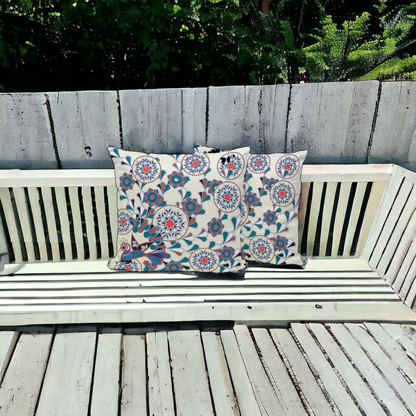 Homeroots Set Of Three 16" X 16" Black And Off White Peacock Blown Seam Floral Indoor Outdoor Throw Pillow  Polyester 536165