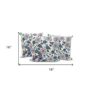 Homeroots Set Of Three 16" X 16" Black And Off White Peacock Blown Seam Floral Indoor Outdoor Throw Pillow  Polyester 536165