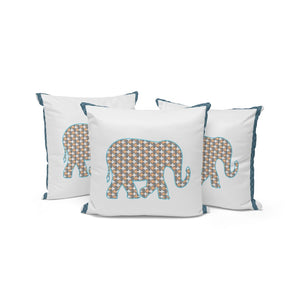 HomeRoots Set of Three 16" Gold and White Elephant-Print Throw Pillows for Indoor & Outdoor Elegance 536166