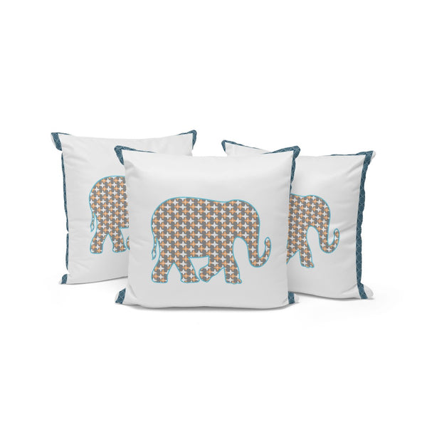 HomeRoots Set of Three 16" Gold and White Elephant-Print Throw Pillows for Indoor & Outdoor Elegance 536166