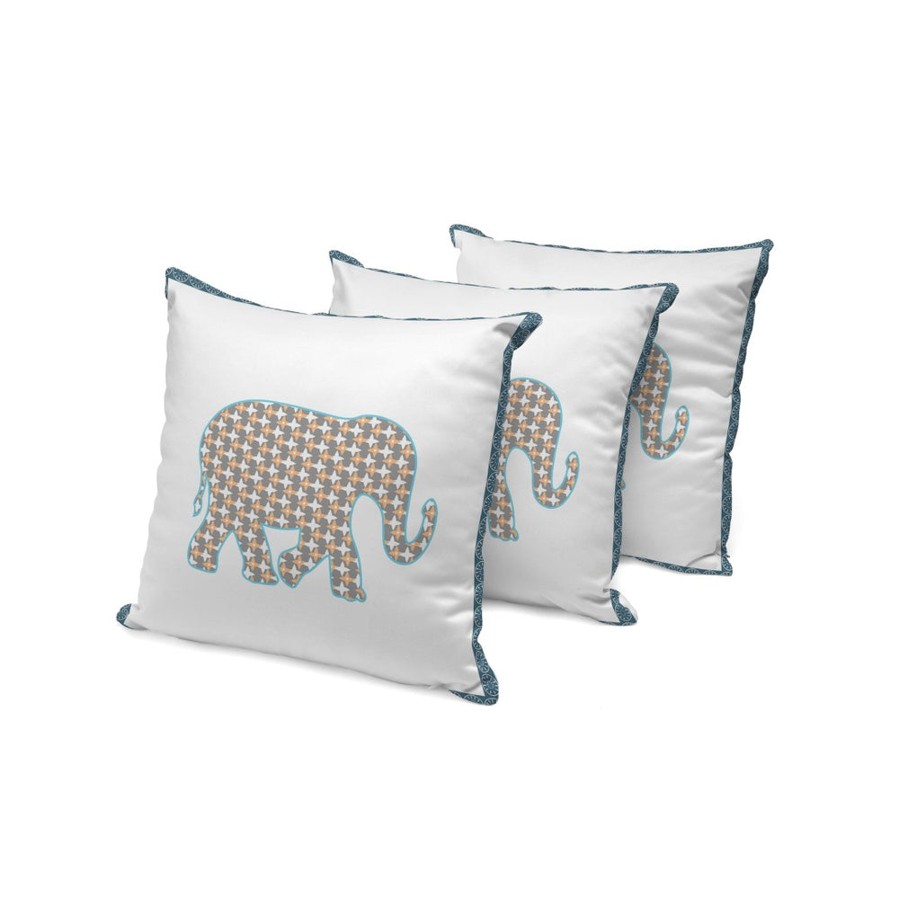 HomeRoots Set of Three 16" Gold and White Elephant-Print Throw Pillows for Indoor & Outdoor Elegance 536166