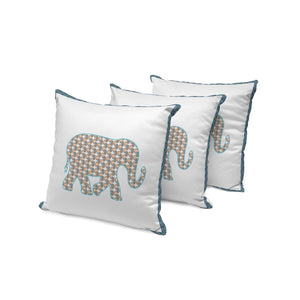 HomeRoots Set of Three 16" Gold and White Elephant-Print Throw Pillows for Indoor & Outdoor Elegance 536166