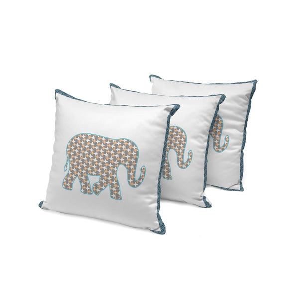 HomeRoots Set of Three 16" Gold and White Elephant-Print Throw Pillows for Indoor & Outdoor Elegance 536166