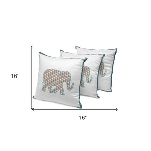 HomeRoots Set of Three 16" Gold and White Elephant-Print Throw Pillows for Indoor & Outdoor Elegance 536166