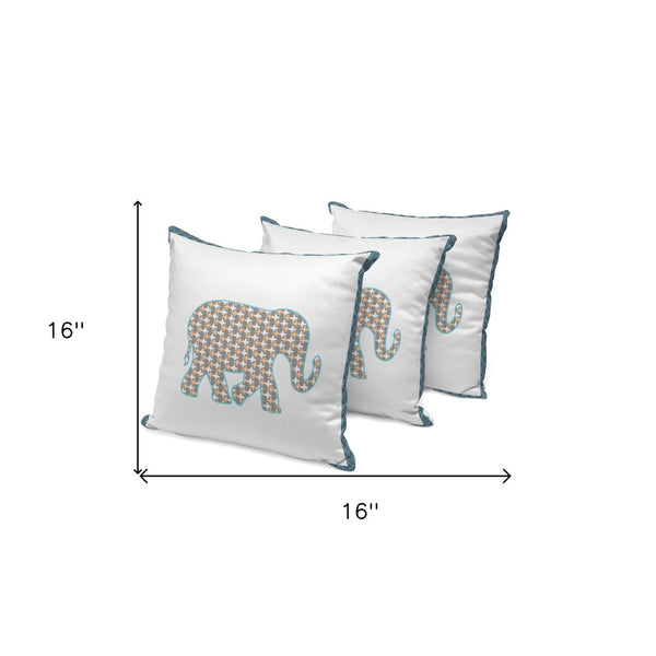 HomeRoots Set of Three 16" Gold and White Elephant-Print Throw Pillows for Indoor & Outdoor Elegance 536166
