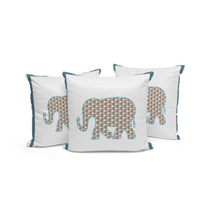 HomeRoots Set of Three 16" Gold and White Elephant-Print Throw Pillows for Indoor & Outdoor Elegance 536166