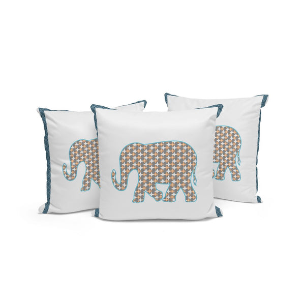 HomeRoots Set of Three 16" Gold and White Elephant-Print Throw Pillows for Indoor & Outdoor Elegance 536166