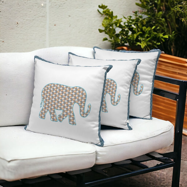 HomeRoots Set of Three 16" Gold and White Elephant-Print Throw Pillows for Indoor & Outdoor Elegance 536166