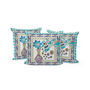 HomeRoots Set of Three 16" Blue & Purple Peacock Floral Throw Pillows for Indoor & Outdoor Elegance 536168