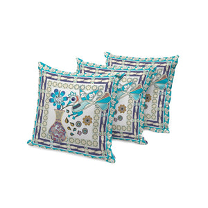 HomeRoots Set of Three 16" Blue & Purple Peacock Floral Throw Pillows for Indoor & Outdoor Elegance 536168