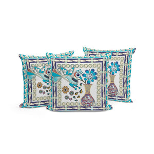 HomeRoots Set of Three 16" Blue & Purple Peacock Floral Throw Pillows for Indoor & Outdoor Elegance 536168