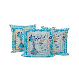 HomeRoots Set of Three Peacock Floral Throw Pillows - Blue & Gold Indoor/Outdoor Accent Cushions, 16" x 16" 536169