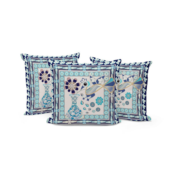 HomeRoots Set of Three Beige and Black Peacock Floral Throw Pillows for Indoor and Outdoor Comfort & Style 536170