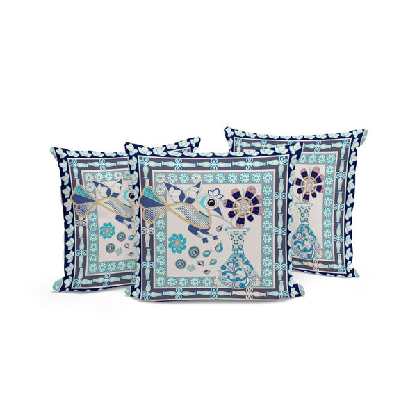 HomeRoots Set of Three Beige and Black Peacock Floral Throw Pillows for Indoor and Outdoor Comfort & Style 536170