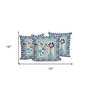 HomeRoots Set of Three Beige and Black Peacock Floral Throw Pillows for Indoor and Outdoor Comfort & Style 536170