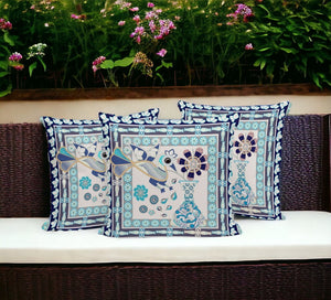 HomeRoots Set of Three Beige and Black Peacock Floral Throw Pillows for Indoor and Outdoor Comfort & Style 536170