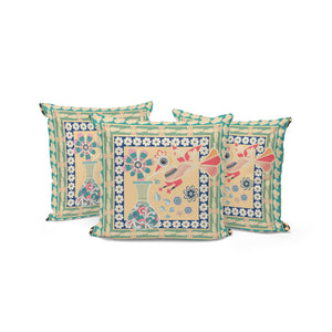 Homeroots Set Of Three 16" X 16" Green And Pink Peacock Blown Seam Floral Indoor Outdoor Throw Pillow  Polyester 536171