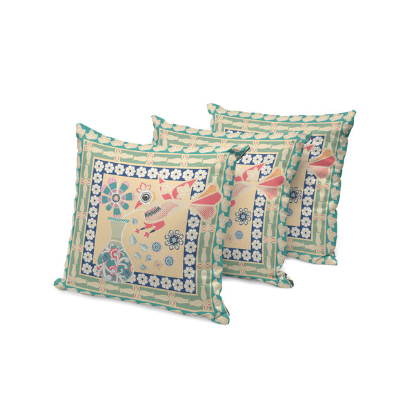Homeroots Set Of Three 16" X 16" Green And Pink Peacock Blown Seam Floral Indoor Outdoor Throw Pillow  Polyester 536171