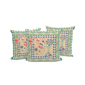 Homeroots Set Of Three 16" X 16" Green And Pink Peacock Blown Seam Floral Indoor Outdoor Throw Pillow  Polyester 536171