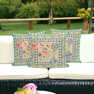 Homeroots Set Of Three 16" X 16" Green And Pink Peacock Blown Seam Floral Indoor Outdoor Throw Pillow  Polyester 536171