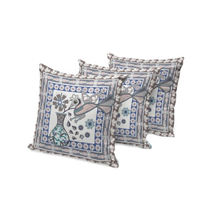 HomeRoots Set of Three 16" Beige & Gray Peacock Floral Throw Pillows for Indoor/Outdoor Elegant Decor 536172
