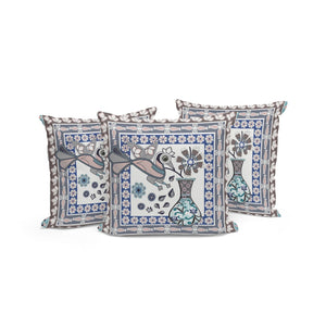 HomeRoots Set of Three 16" Beige & Gray Peacock Floral Throw Pillows for Indoor/Outdoor Elegant Decor 536172