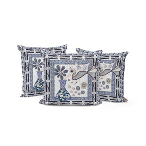 HomeRoots Set of Three 16" x 16" Beige & Orange Peacock Floral Cushions for Indoor/Outdoor Style & Comfort 536174