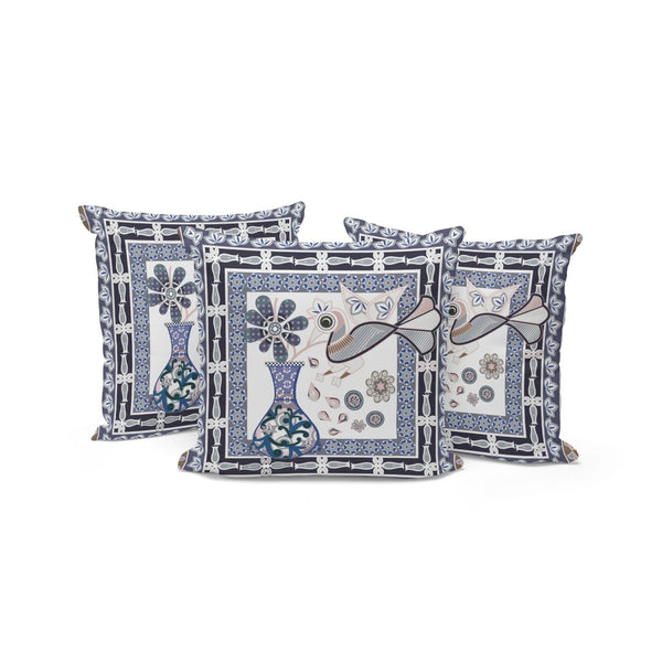 HomeRoots Set of Three 16" x 16" Beige & Orange Peacock Floral Cushions for Indoor/Outdoor Style & Comfort 536174