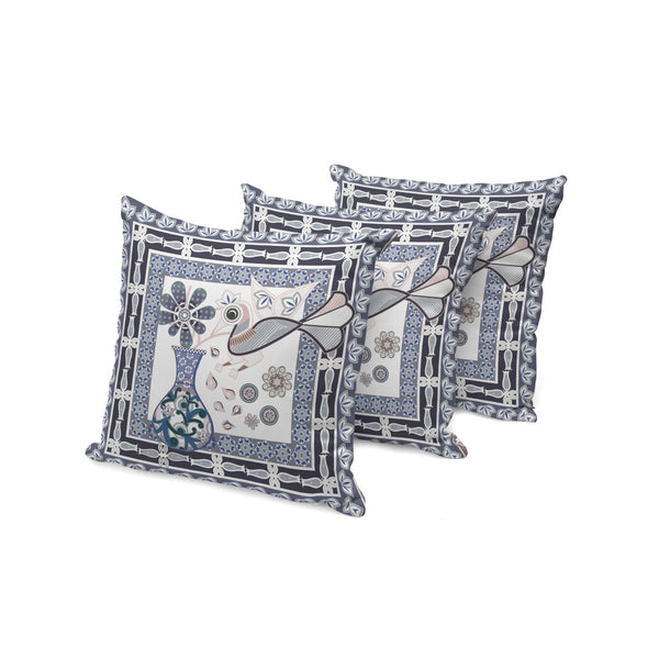 HomeRoots Set of Three 16" x 16" Beige & Orange Peacock Floral Cushions for Indoor/Outdoor Style & Comfort 536174