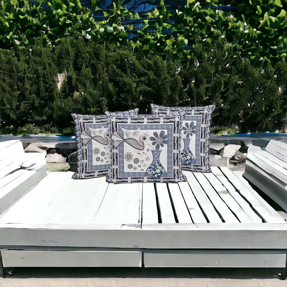 HomeRoots Set of Three 16" x 16" Beige & Orange Peacock Floral Cushions for Indoor/Outdoor Style & Comfort 536174