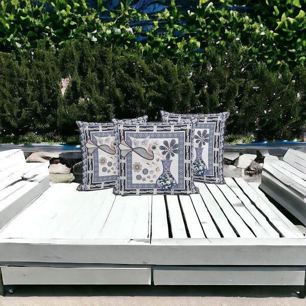 HomeRoots Set of Three 16" x 16" Beige & Orange Peacock Floral Cushions for Indoor/Outdoor Style & Comfort 536174