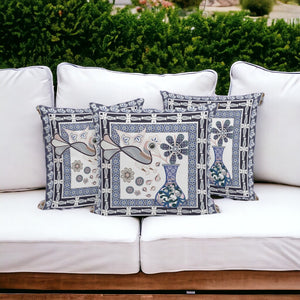 HomeRoots Set of Three 16" x 16" Beige & Orange Peacock Floral Cushions for Indoor/Outdoor Style & Comfort 536174