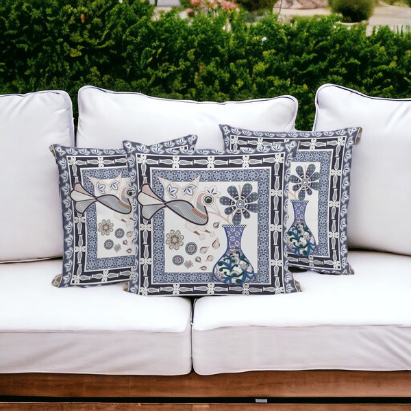 HomeRoots Set of Three 16" x 16" Beige & Orange Peacock Floral Cushions for Indoor/Outdoor Style & Comfort 536174